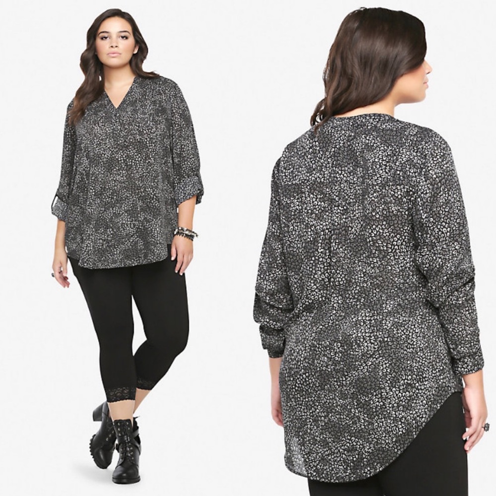 TORRID | Black Animal Print Henley Tunic Blouse